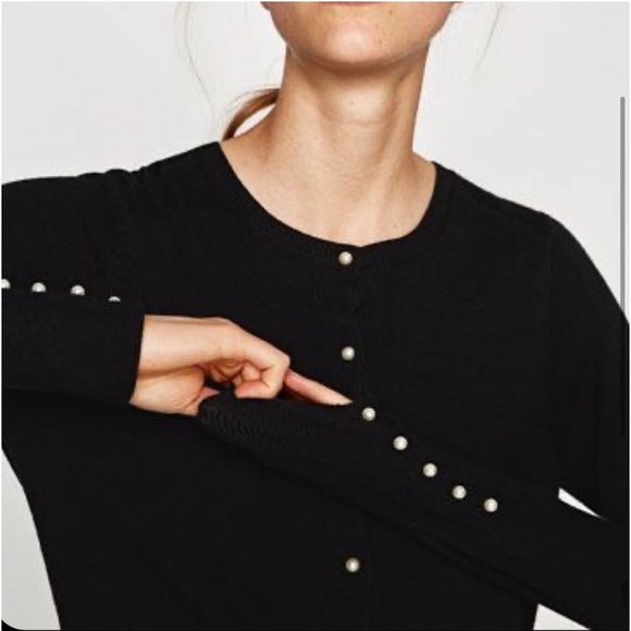 Zara Black Small Pearl Cardigan - Picture 3 of 5